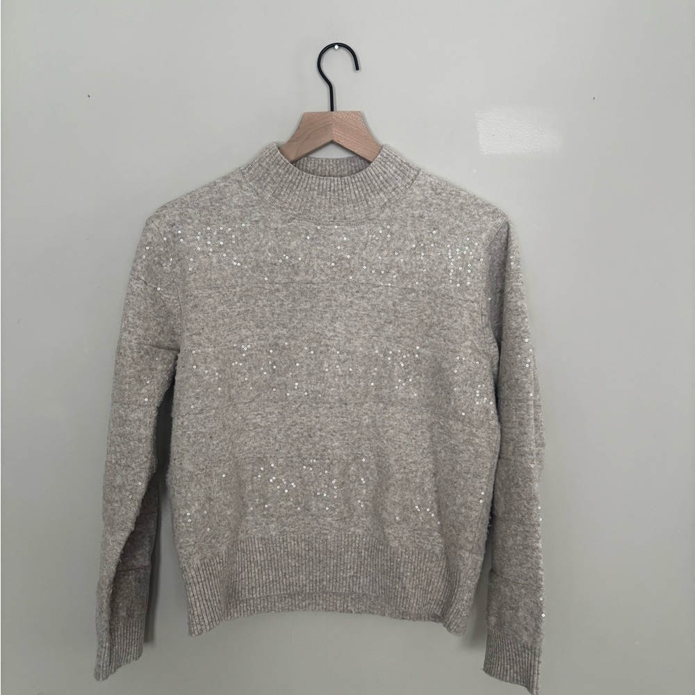 Sequin Striped Ophelia Roe Beige Knit Sweater Sparkle minimalist